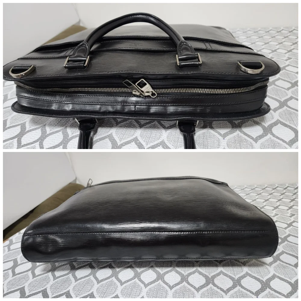 LOUIS VUITTON Epi Leather Bassano MM Briefcase Bag Black